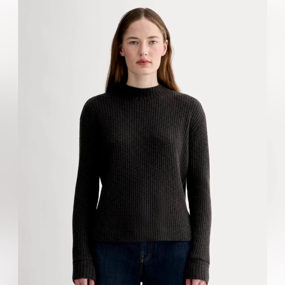 Everlane Sweaters - Everlane  Cozy Ribbed  Funnel Neck Sweater Black Size M  Organic Cotton Blend